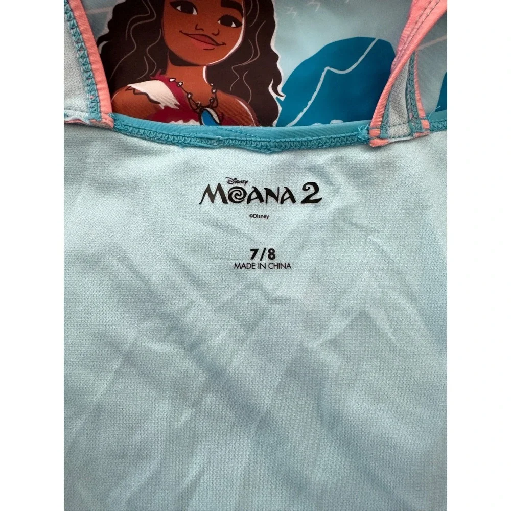 Disney Moana 2 Girls Blue One Piece Swimsuit Graphic Bathing Suit Size 7-8‎